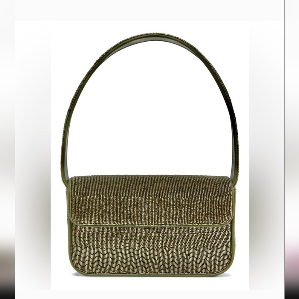 NWT Staud TOMMY Beaded Shoulder Bag in AVOCADO-$295